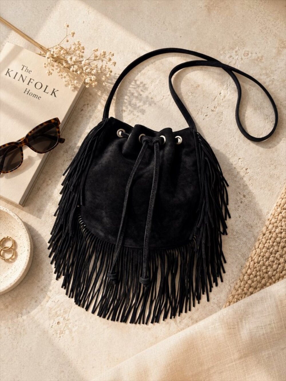 Mudo Accessories Black Fringe Suede Bag